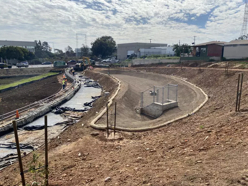 Whillock Contracting building a biobasin and retaining wall in San Diego.